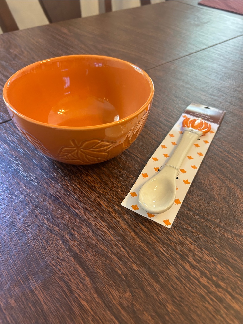 Hobby Lobby Orange Ceramic Serving Bowl with Cream Spoon